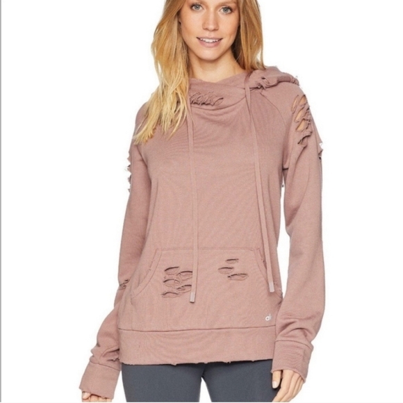 ALO Yoga Tops - Alo Yoga Distressed Casual Hoodie Pullover Women Size Small